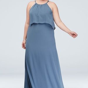Flounced crinkle chiffon sheath bridesmaid dress